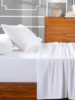 Maspar - White 100% Cotton Solid Bedsheet with 2 Pillow Covers