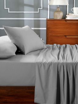 Maspar - Grey 100% Cotton Solid Bedsheet with 2 Pillow Covers