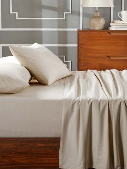 Maspar - Beige 100% Cotton Solid Bedsheet with 2 Pillow Covers