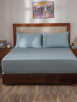 Maspar - Blue 100% Cotton Solid Bedsheet with 2 Pillow Covers (King)