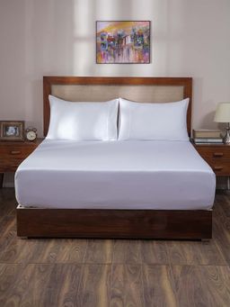 Maspar - White 100% Cotton Solid Bedsheet with 2 Pillow Covers (King)