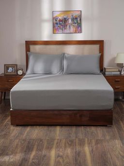 Maspar - Grey 100% Cotton Solid Bedsheet with 2 Pillow Covers (King)