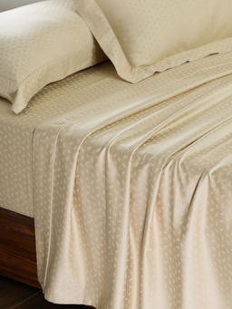 Maspar - Beige 100% Cotton Self Design Bedsheet with 2 Pillow Covers (King)