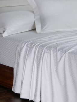 Maspar - White 100% Cotton Self Design Bedsheet with 2 Pillow Covers (King)