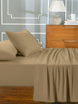 Maspar - Beige 100% Cotton Solid Bedsheet with 1 Pillow Cover (Single)