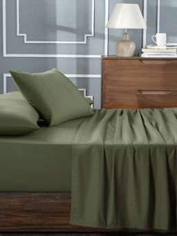 Maspar - Green 100% Cotton Solid Bedsheet with 1 Pillow Cover (Single)