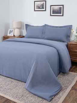 Maspar - Blue 100% Cotton Solid Duvet with 1 Pillow Cover (Single)