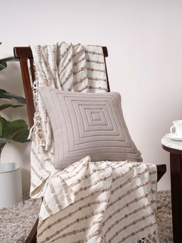 Maspar - Beige Solid 100% Cotton Square Cushion Cover