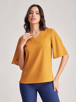 FableStreet - V -Neck Bell Sleeves Top