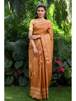 Beatitude - Brown Kota Handwoven Banswara Silk Saree with Unstitched Blouse
