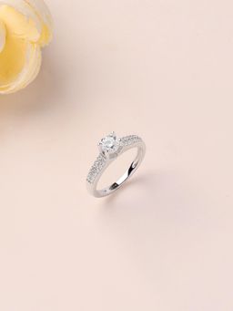 Ornate Jewels - 925 Silver 0.5 Carat Round American Diamond Solitaire Ring For Women & Girls