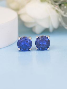 Ornate Jewels - 925 Silver 1.25 Carat Blue Sapphire Stud Earring For Women & Girls
