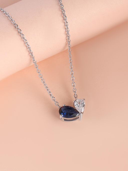 Ornate Jewels 925 Silver Blue Sapphire Toi Et Moi Necklace For Women & Girls