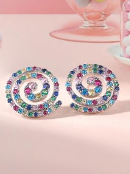 Ornate Jewels - 925 Silver Round Multi Stone Pops Color Earring for Women and Girls