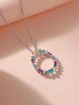 Ornate Jewels - Lollipop 925 Silver Multi Stone Oval Pendant With Chain for Women & Girls (One Size)