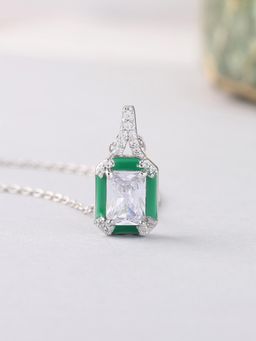 Ornate Jewels - 925 Silver American Diamond Vintage Green Enamel Pendant With Chain For Women & Girls