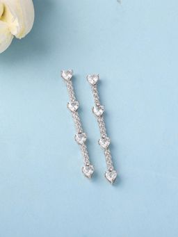 Ornate Jewels - 925 Silver White American Diamond Heart Dangel Earring for Women and Girls