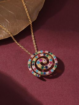 Ornate Jewels - Lollipop 925 Silver 18K Gold Plated Multi Stone Pendant With Chain for Women & Girls