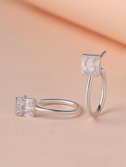 Ornate Jewels - 925 Silver Baguette White American Diamond Hoop Earring for Women & Girls