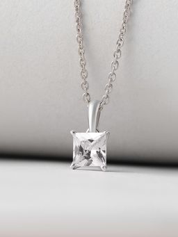 Ornate Jewels - 925 Silver Square American Diamond Pendant With Chain For Women & Girls