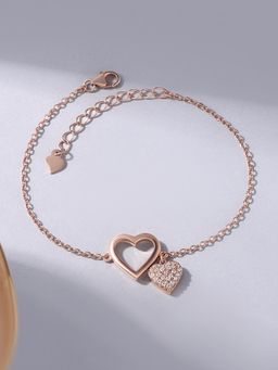 Ornate Jewels - 925 Silver 18K Rose Gold American Diamond Heart Bracelet For Women & Girls