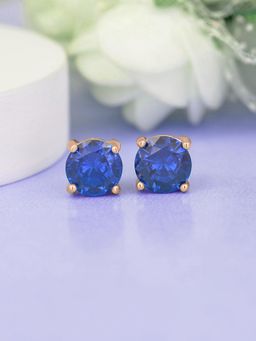 Ornate Jewels - 925 Silver 18K Rose Gold Blue Sapphire Solitaire Stud Earring for Women and Girls