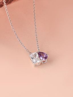 Ornate Jewels - Toi Et Moi 925 Silver Purple Amethyst Pendant With Chain for Women & Girl (Free Size)