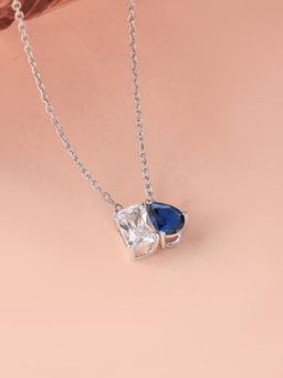 Ornate Jewels - Toi Et Moi 925 Silver Blue Sapphire Pendant With Chain for Women & Girls (Free Size)