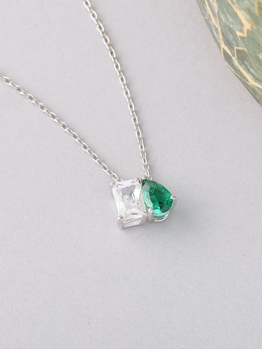 Ornate Jewels Toi Et Moi 925 Silver Green Emerald Pendant With Chain for Women & Girls (Free Size)