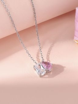 Ornate Jewels - Toi Et Moi 925 Silver White Pink American Diamond Pendant With Chain for Women & Girls (Free Size)