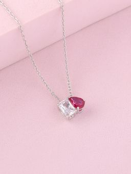 Ornate Jewels - Toi Et Moi 925 Silver Red Ruby Pendant With Chain for Women & Girls (Free Size)