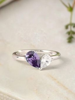 Ornate Jewels - 925 Silver Purple Amethyst Toi Et Moi Adjustable Rings for Women & Girls (One Size)