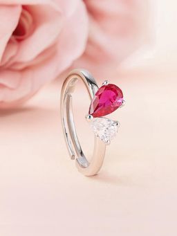 Ornate Jewels - 925 Silver Red Ruby Toi Et Moi Adjustable Rings for Women & Girls (One Size)