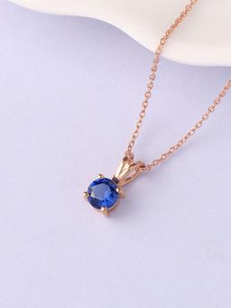 Ornate Jewels - 925 Silver 18K Rose Gold 0.5 Carat Blue Sapphire Pendant With Chain for Women & Girls (Free Size)