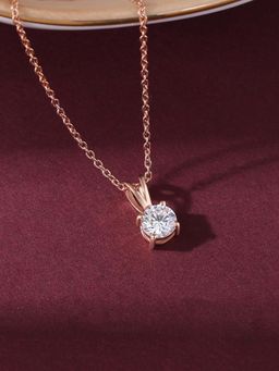 Ornate Jewels - 925 Silver 18K Rose Gold 0.5 Carat American Diamond Solitaire Necklace for Women & Girl (Free Size)