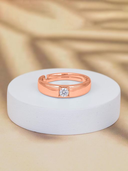 Ornate Jewels 925 Silver 18K Rose Gold 0.5 Carat American Diamond Adjustable Ring for Men & Boys