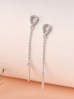 Ornate Jewels - 925 Silver Rhodium Plating American Diamond Linear Dangle Earring for Women & Girls