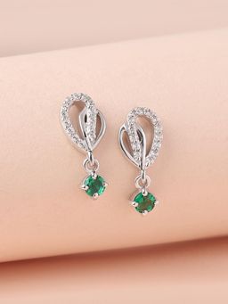 Ornate Jewels - 925 Silver Rhodium Plating Green Emerald Paisley Dangle Earring for Women & Girls