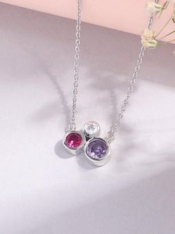 Ornate Jewels - 925 Silver Rhodium Plating Multi Stone Trilogy Bubble Necklace for Women & Girls