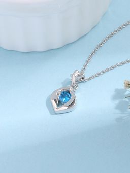 Ornate Jewels - 925 Silver Rhodium Plated Round Blue Topaz Pendant with Chain for Women & Girls