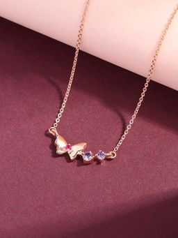 Ornate Jewels - 925 Silver 18K Rose Gold Plated Purple Amethyst Butterfly Necklace for Women & Girls