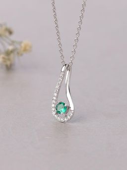 Ornate Jewels - 925 Silver Round Green Emerald Pear-Fact Twisted Pendant with Chain for Women & Girls