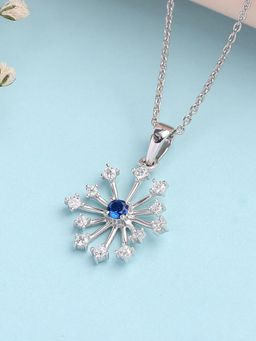 Ornate Jewels - 925 Silver Round Blue Sapphire Sparkle Pendant with Chain for Women & Girls