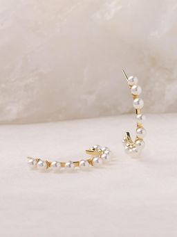 Ornate Jewels - 925 Silver 18K Gold Plated Shell Pearl Studded Half Hoops Earring for Women for Girls