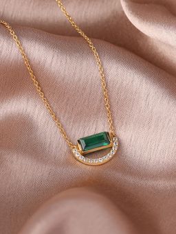 Ornate Jewels - 925 Silver 2 Micron 18K Gold Plated Green Emerald Half Moon Necklace for Women & Girls