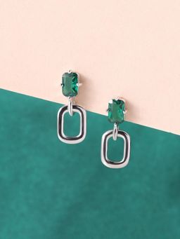 Ornate Jewels - 925 Silver Rhodium Plating Octagon Green Emerald Dangle Earring for Women & Girls