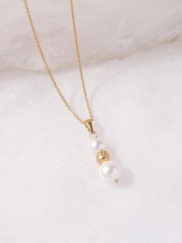 Ornate Jewels - 925 Silver 18K Gold Plated Shell Pearl Triology Pendant With Chain for Women & Girls