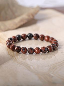 Ornate Jewels - Unisex Round Mahogany Obsidian Beads Stretchable Bracelet