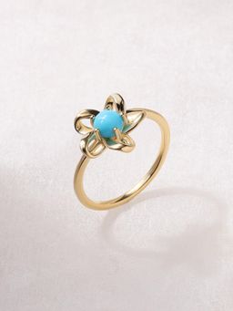 Ornate Jewels - 925 Silver 2 Micron 18K Gold Plated Round Turquoise Flower Ring for Women