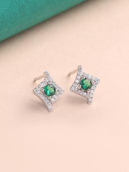 Ornate Jewels - 925 Silver Rhodium Plated Green Emerald Glamourous Stud Earring for Women & Girls